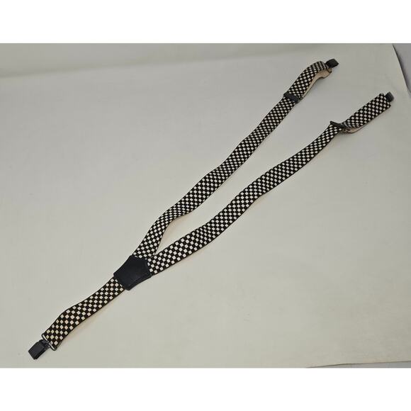 Vintage Boys Black and White Checkered Suspenders Adjustable 20" to 30" Clips - Picture 3 of 10